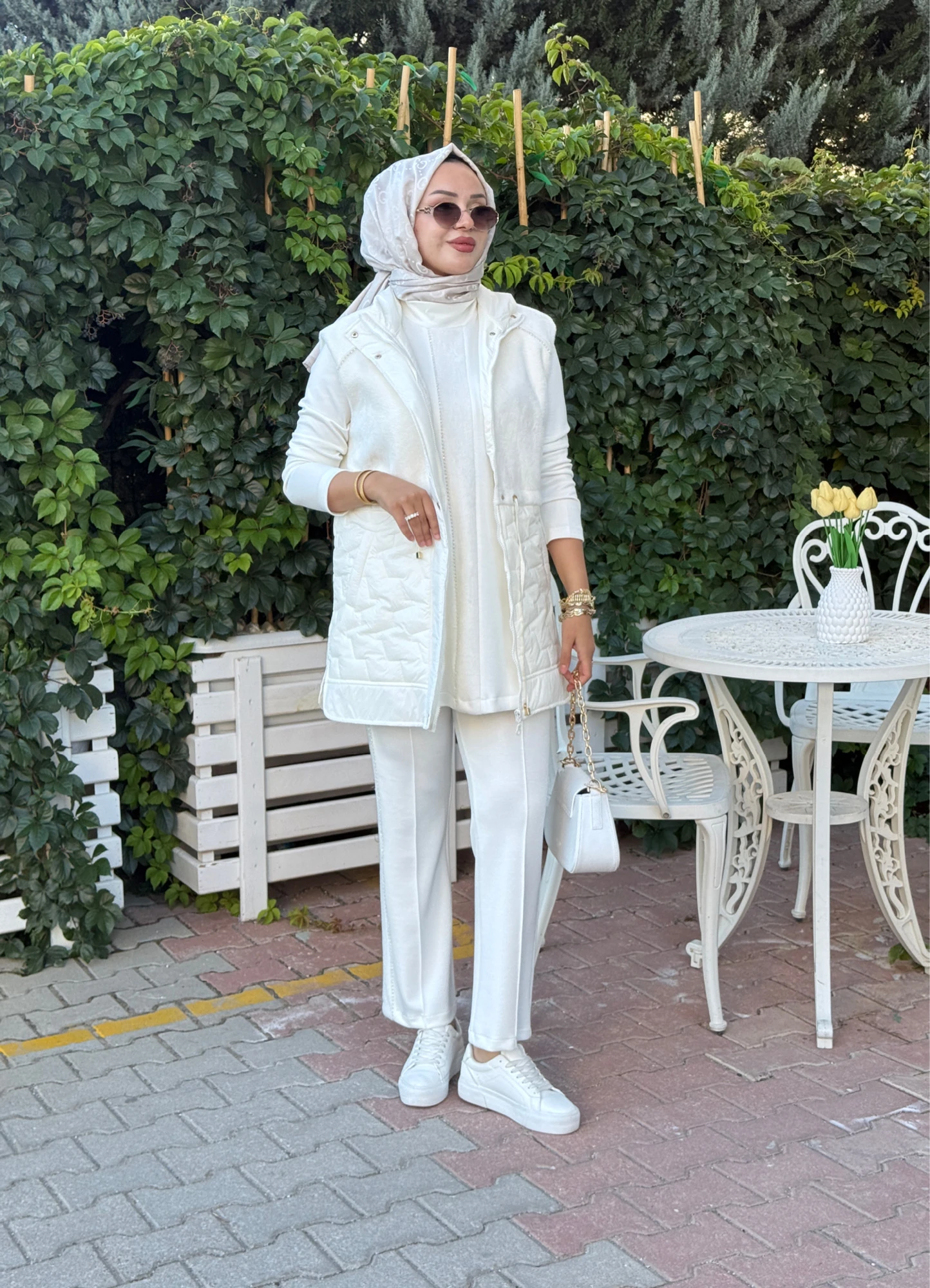 Pureva yeleği kürklü 3lü takim BEYAZ